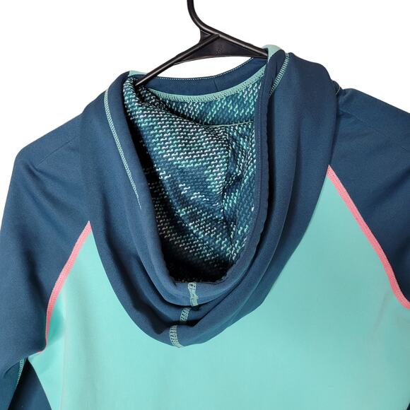 Nike Therma Fit Teal Pattern Swoosh Raglan Hoodie Women Sz XS 665890-385 - Picture 5 of 6